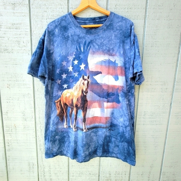The Mountain Other - RARE The Mountain American Flag Eagle Horse Equestrian Graphic Art Shirt size XL